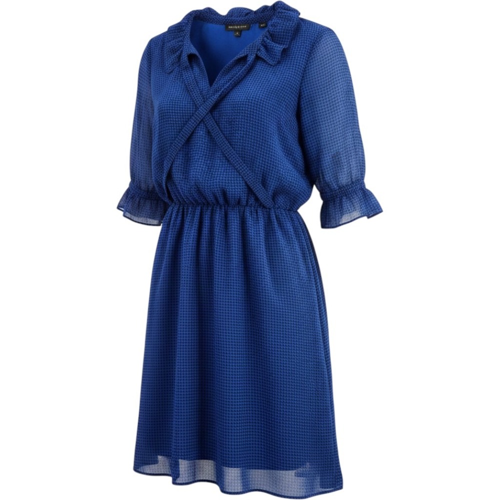Banana Republic S Sheer Houndstooth Ruffle Fit & Flare Chiffon Dress Blue